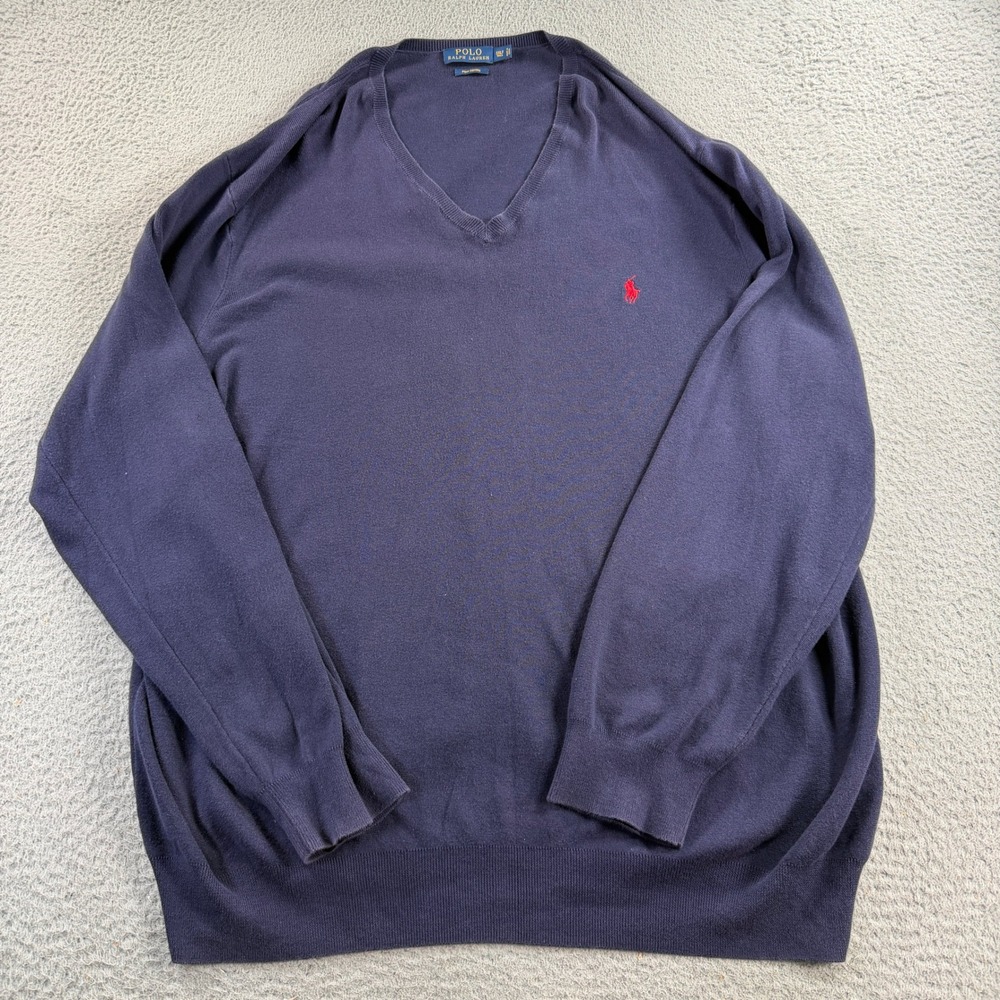 Polo Ralph Lauren Sweater Mens 3XLT Navy Blue Pima Cotton V Neck Big & Tall